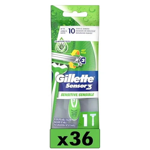 Gillette Sensor3 Sensitive Men's Disposable Razor, 1 Razor - Case of 36