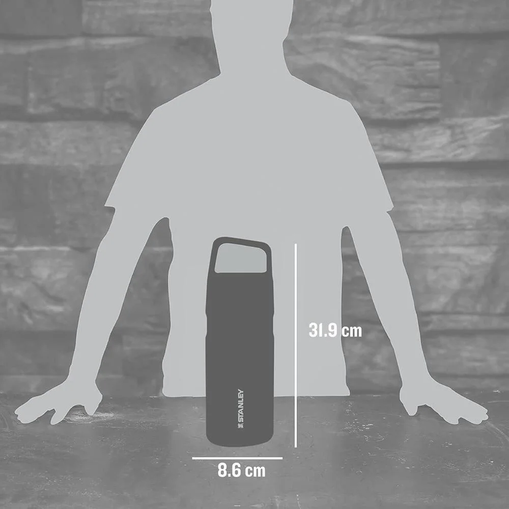 Botella Stanley IceFlow con tapa giratoria, ligera y a prueba de fugas, ideal para deportes, viajes o acampadas. Acero inoxidable reciclado