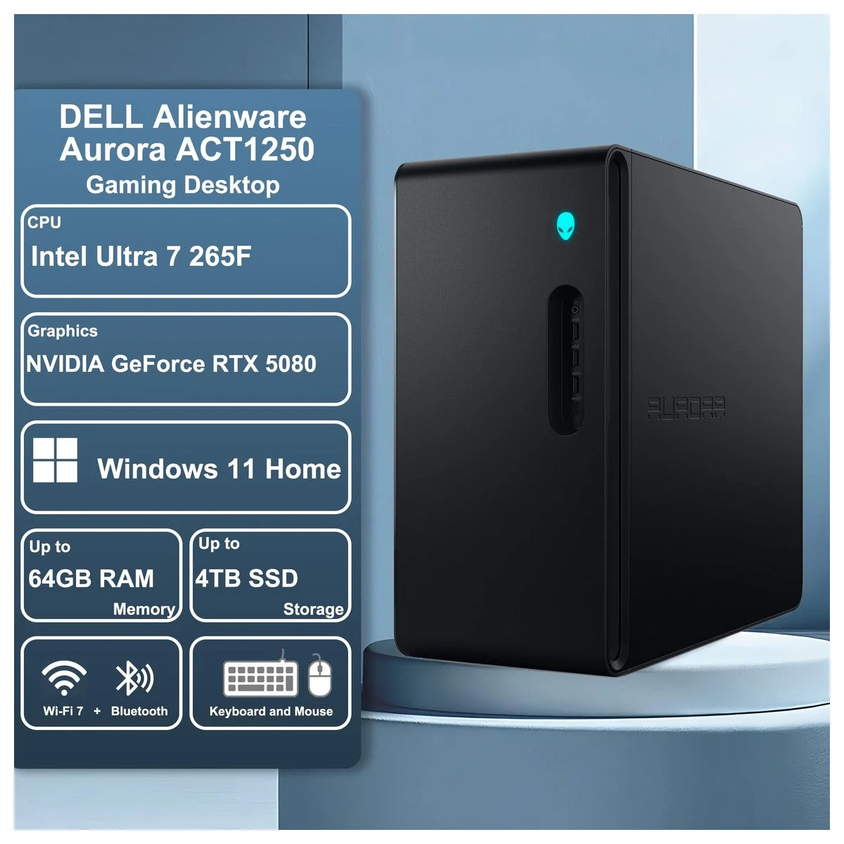Dell Alienware Aurora ACT1250 Gaming Desktop con Intel 20-core, 64GB RAM, 4TB SSD, RTX 5080, Enfriador Líquido y Windows 11