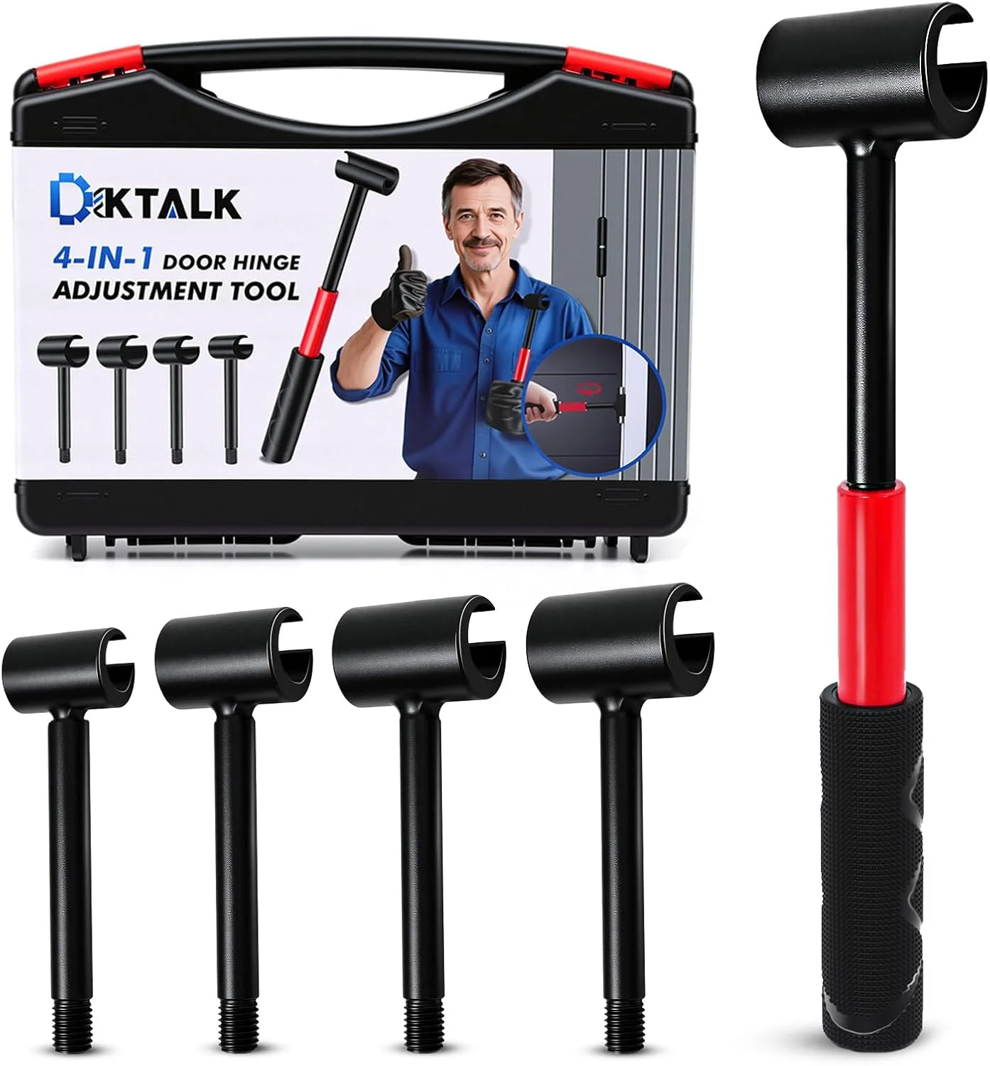 DikTalk 4-in-1 Door Hinge Adjustment Tool for Residential & Commercial, Heavy Duty Gap Adjusting Wrench with Thread Design & Rubber Handle, 0.55"/0.71"/0.91"/0.98"