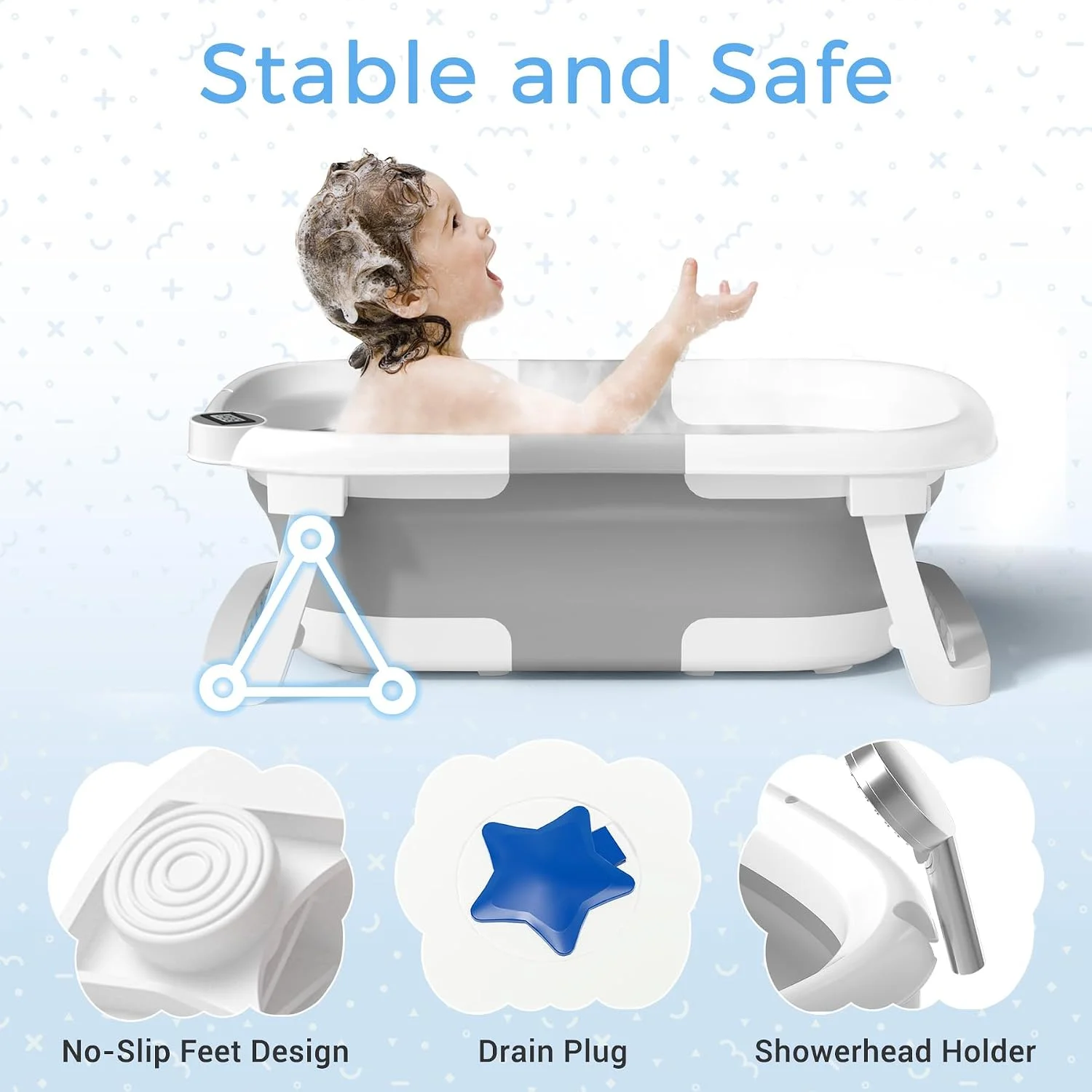BUNWAG Classic Bañera Plegable para Bebé 0 a 12 Meses con Cojín Suave