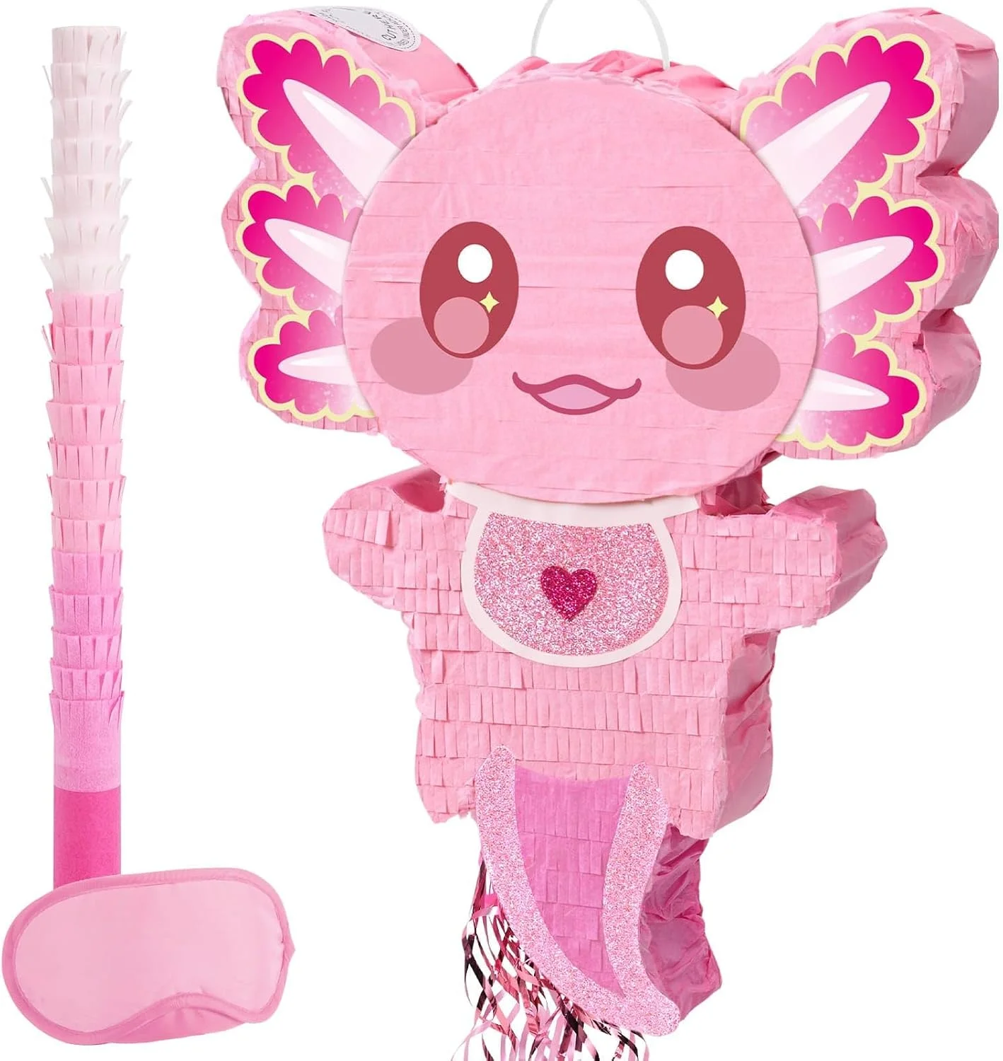 Piñata Axolotl Rosa Wernnsai con Accesorios para Fiesta