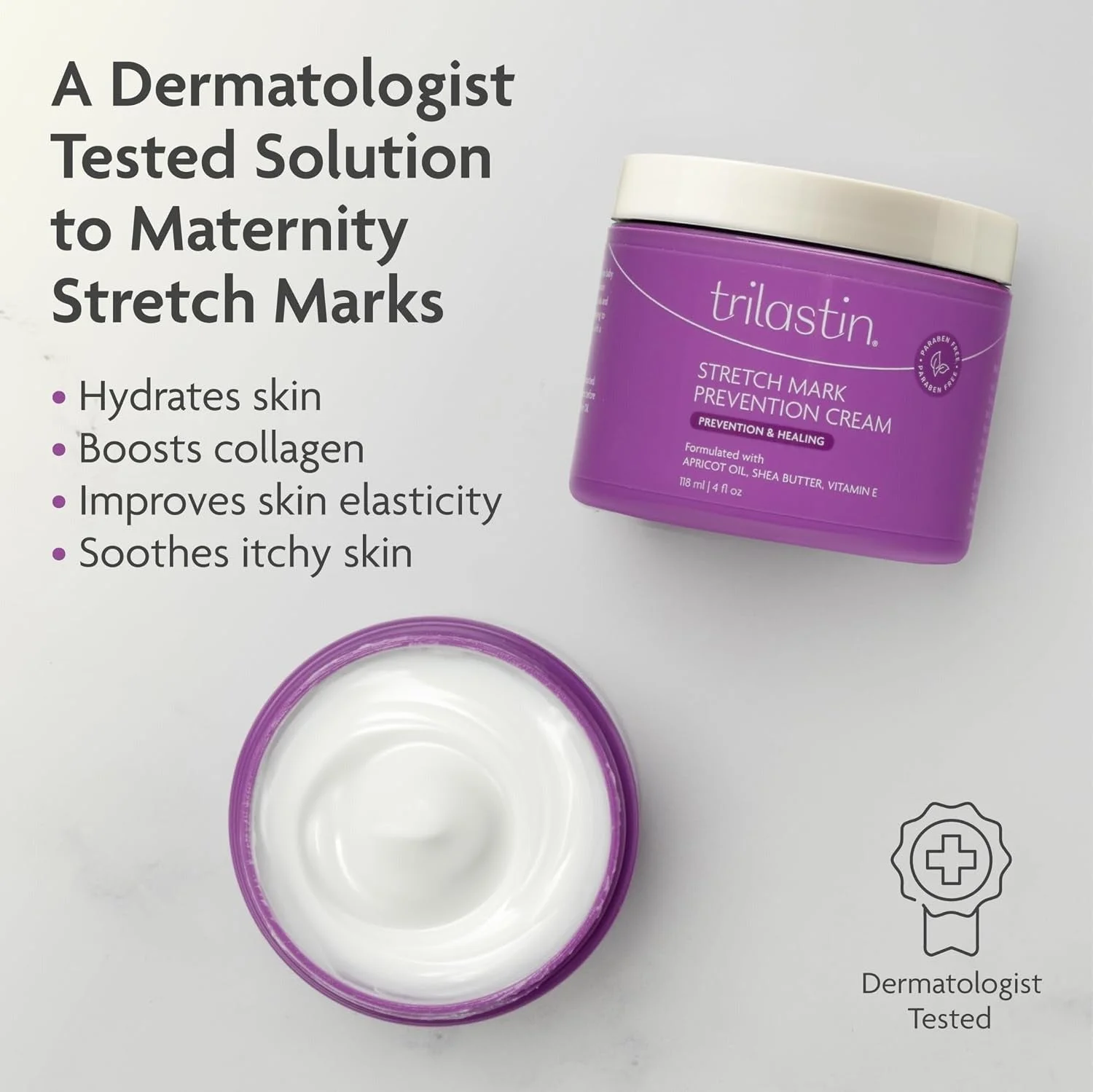 TriLASTIN Maternity Stretch Mark Prevention Cream (4oz) Bundle with Nourishing Body Oil (3.4oz)