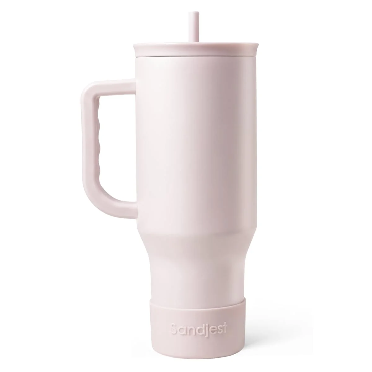 Vaso térmico Sandjest 40oz con asa y popote, acero inoxidable, rosa pálido