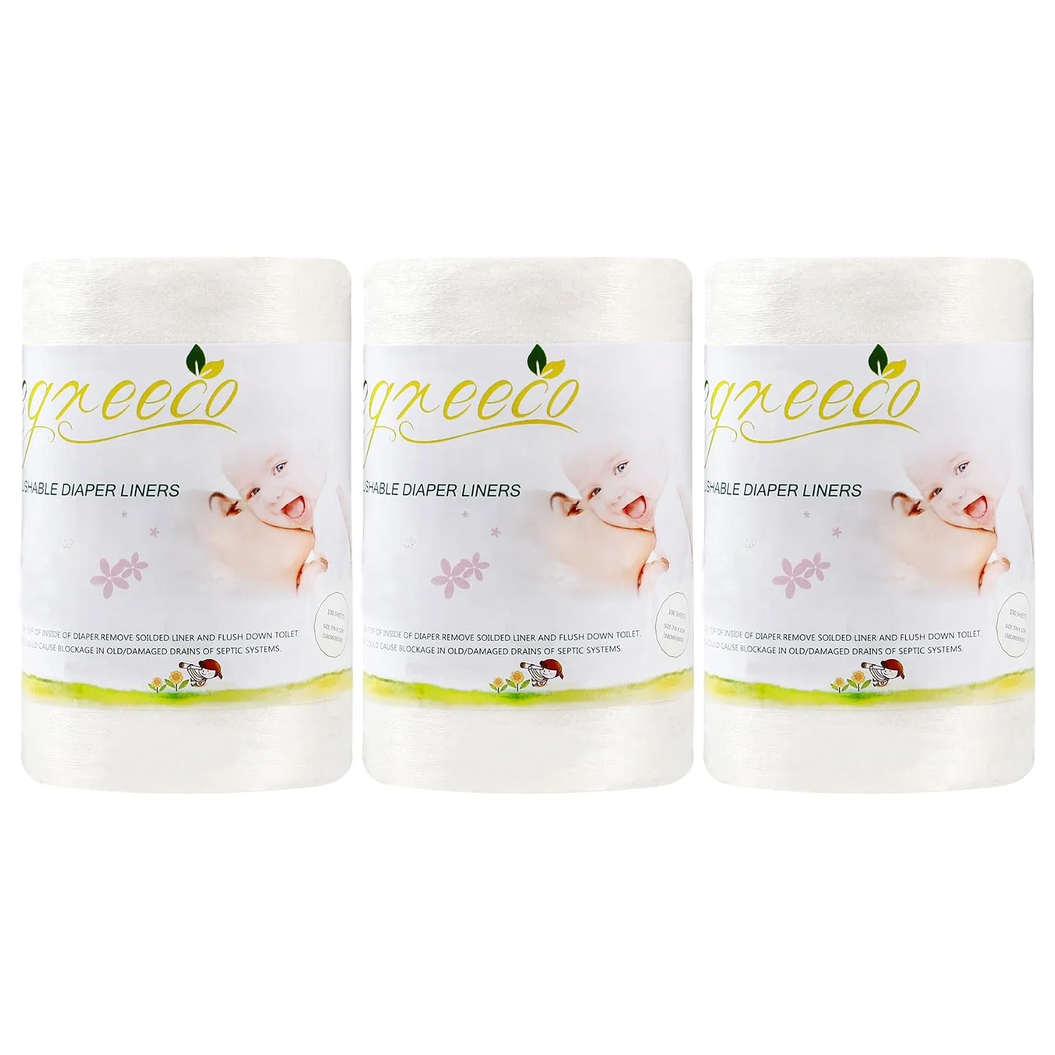 wegreeco Cloth Diaper Liners - Unscented Diaper Liners, Fragance Free Cloth Diapers Liner - 100 Sheets Per Roll (3 Roll)