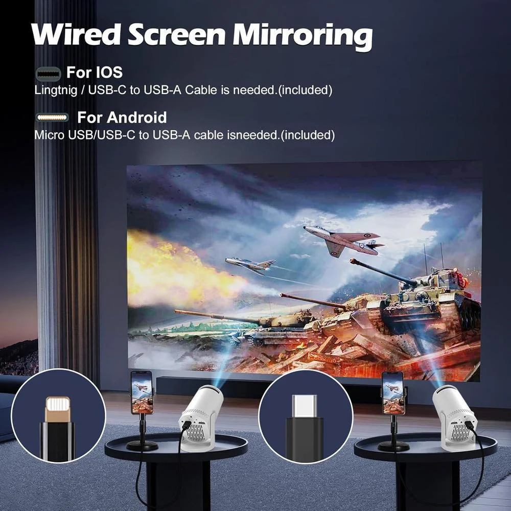 Mini proyector inalámbrico con WIFI 6 y Bluetooth, compatible con 4K y 1080P, diseño portátil giratorio compatible con múltiples dispositivos