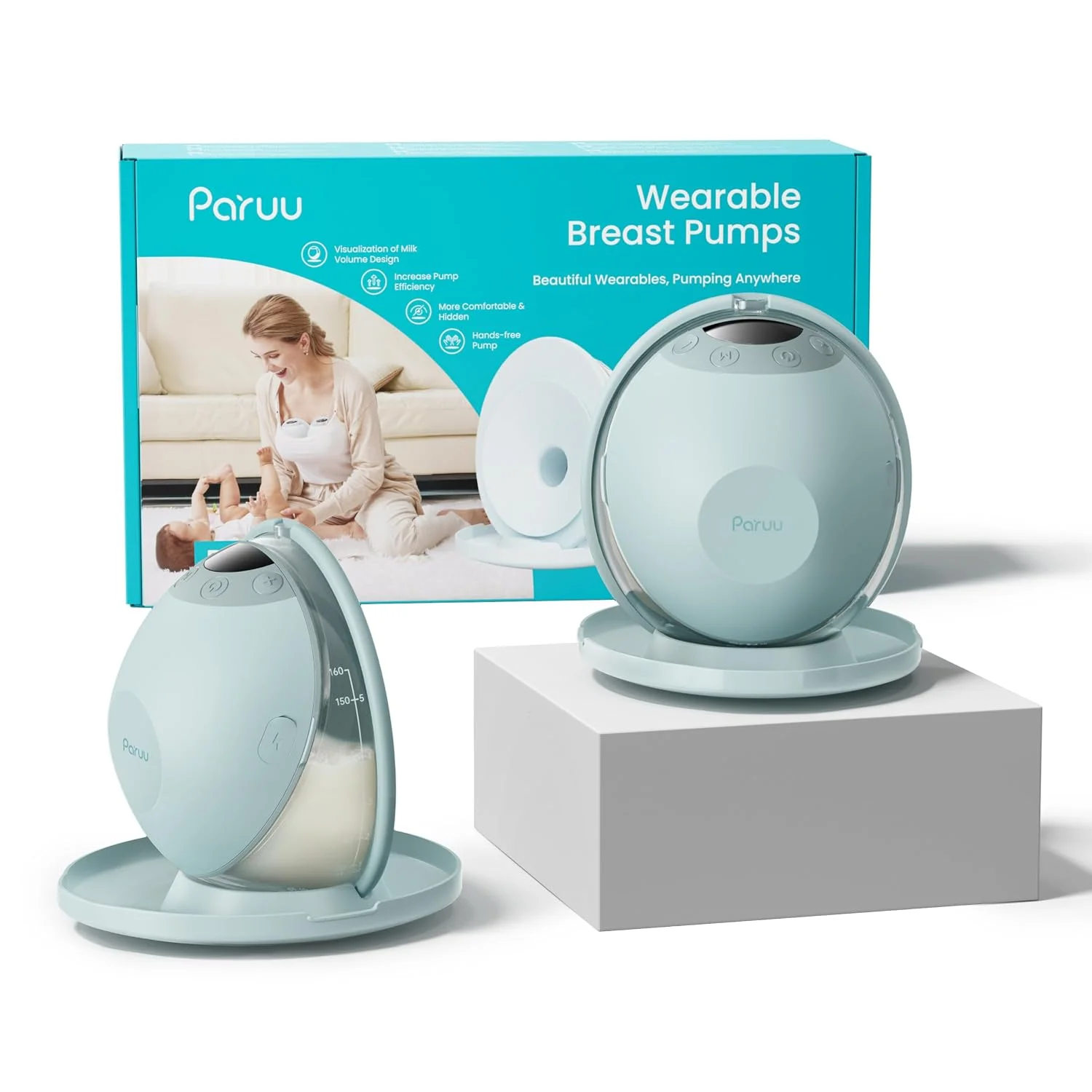 Paruu P20 Extractor de Leche Manos Libres Pack de 2 Verde Claro
