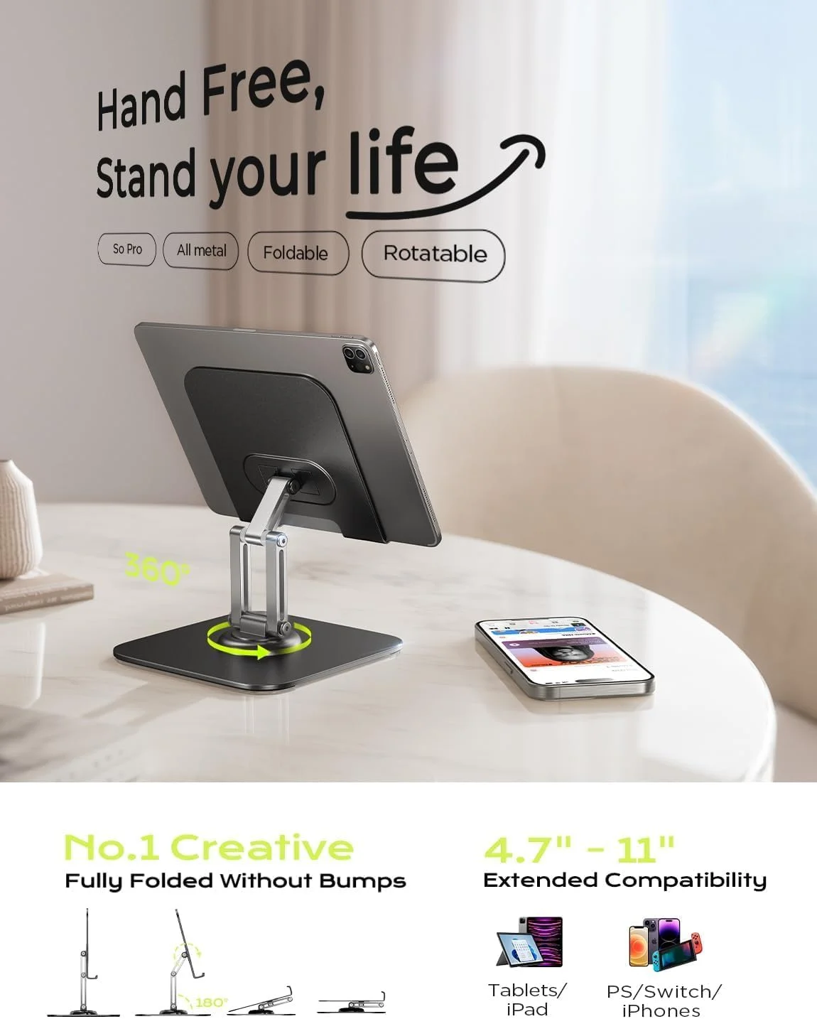 Soporte Ajustable LISEN para iPad y Tablet - Negro