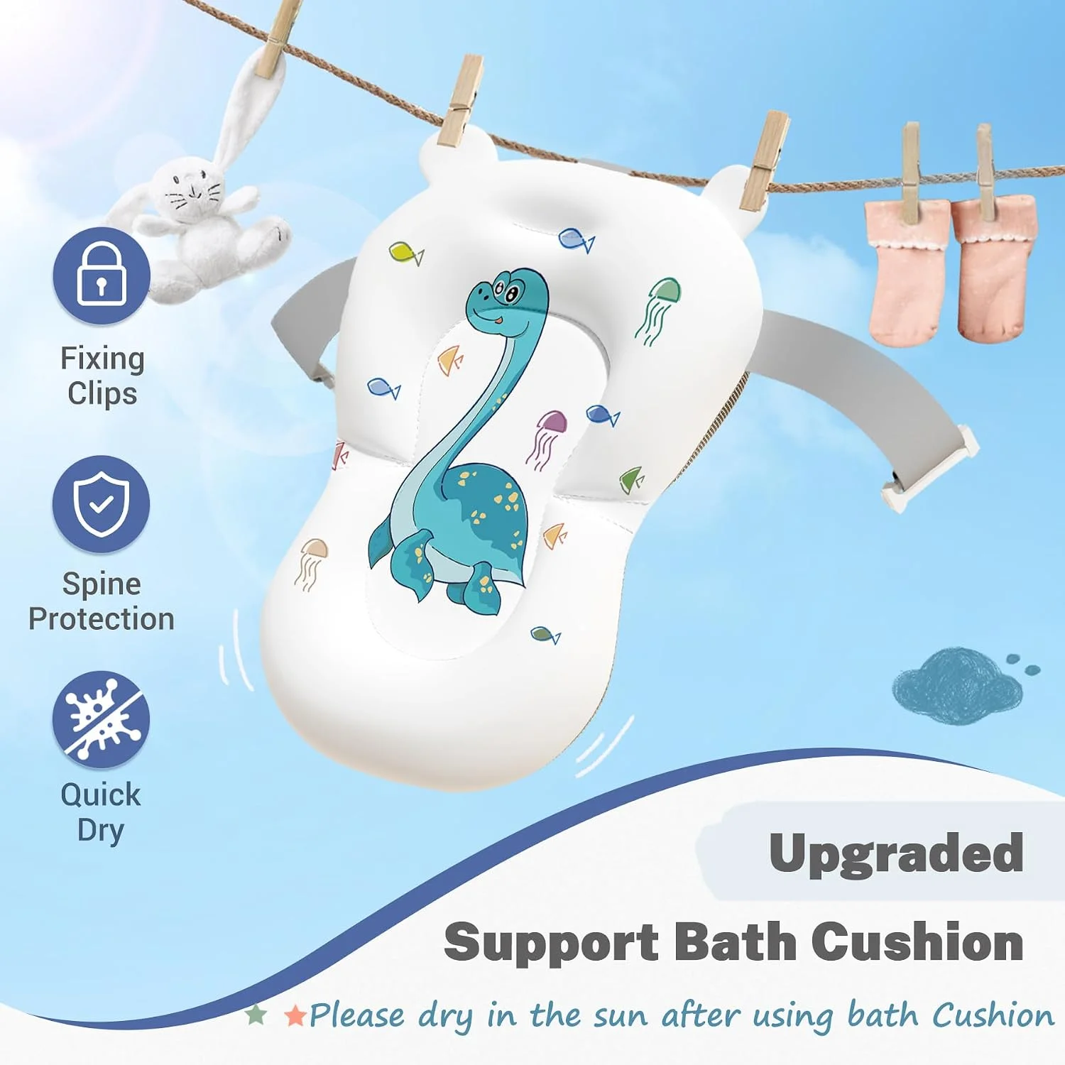 AVIDOR Bañera Plegable para Bebé Diseño Dinosaurio con Red de Baño Azul Marino
