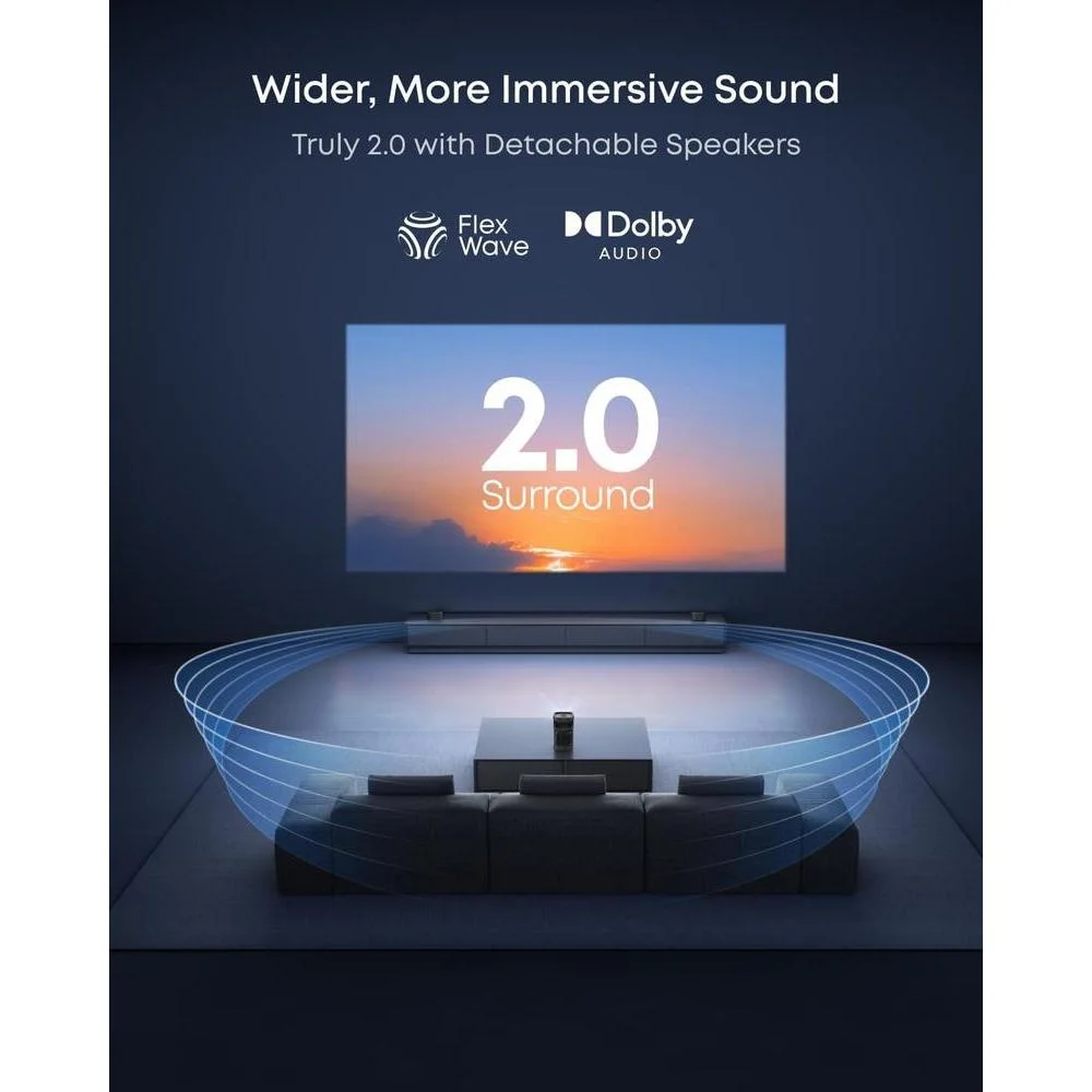 Soundcore Nebula P1, proyector portátil con 650 lúmenes ANSI, sonido envolvente 2.0, altavoces desmontables, Google TV y pantalla hasta 180