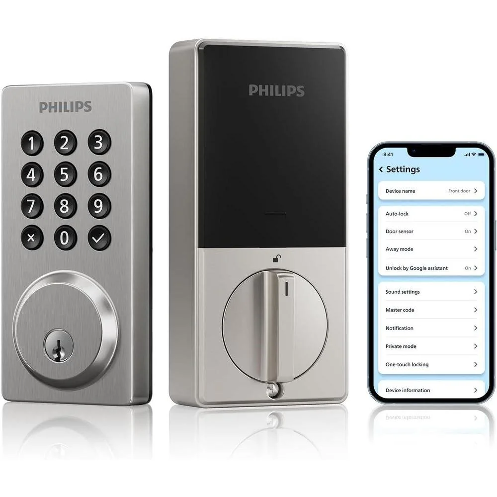 Philips WiFi Smart Keypad Deadbolt Lock, App Remote Control, No Hub Required, Support Alexa & Google Assistant, Keyless Entry Door Lock with Auto Lock, Digital Smart Locks for Front Door, Satin Nickel