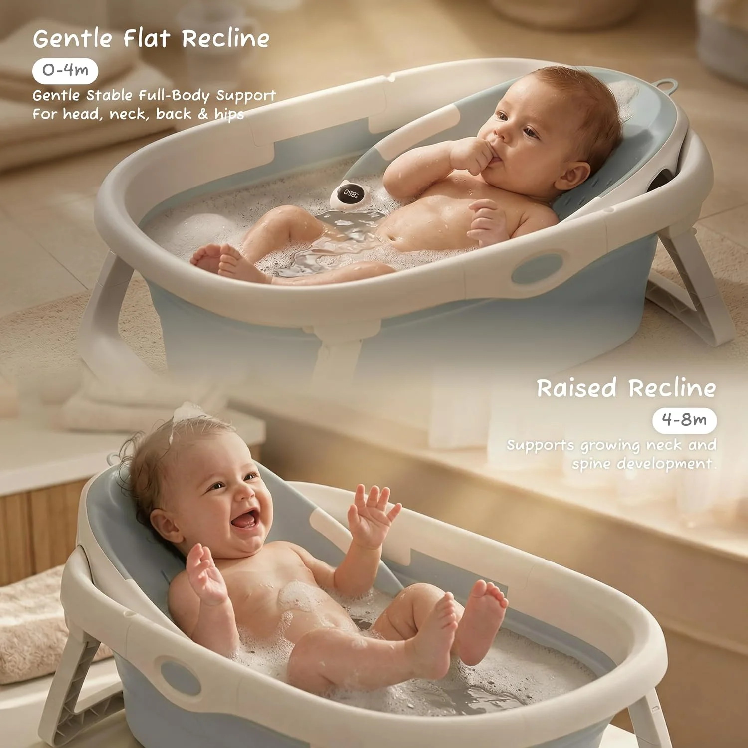CheerTry Bañera Plegable 4 en 1 para Bebé 0 a 24 Meses Azul