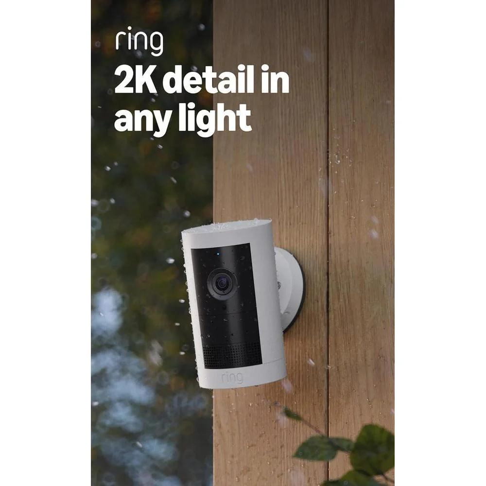 Ring Outdoor Cam Plus, Battery (newest model), Home or business security, Wide-Angle 2K Video with Ring Vision, Low-Light Sight for full-color night vision, Mount-Anywhere Versatility, White