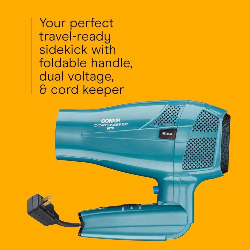Secador de Pelo iónico Conair con Mango Plegable y Guardacables, Tecnología de Acondicionamiento Iónico, Modelo 289L