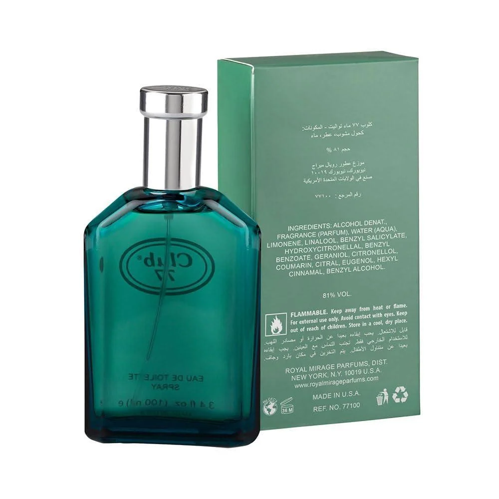 Royal Mirage Club 77 EDT Spray con fragancia de limón, geranio, anís y almizcle para hombres, 100 ml