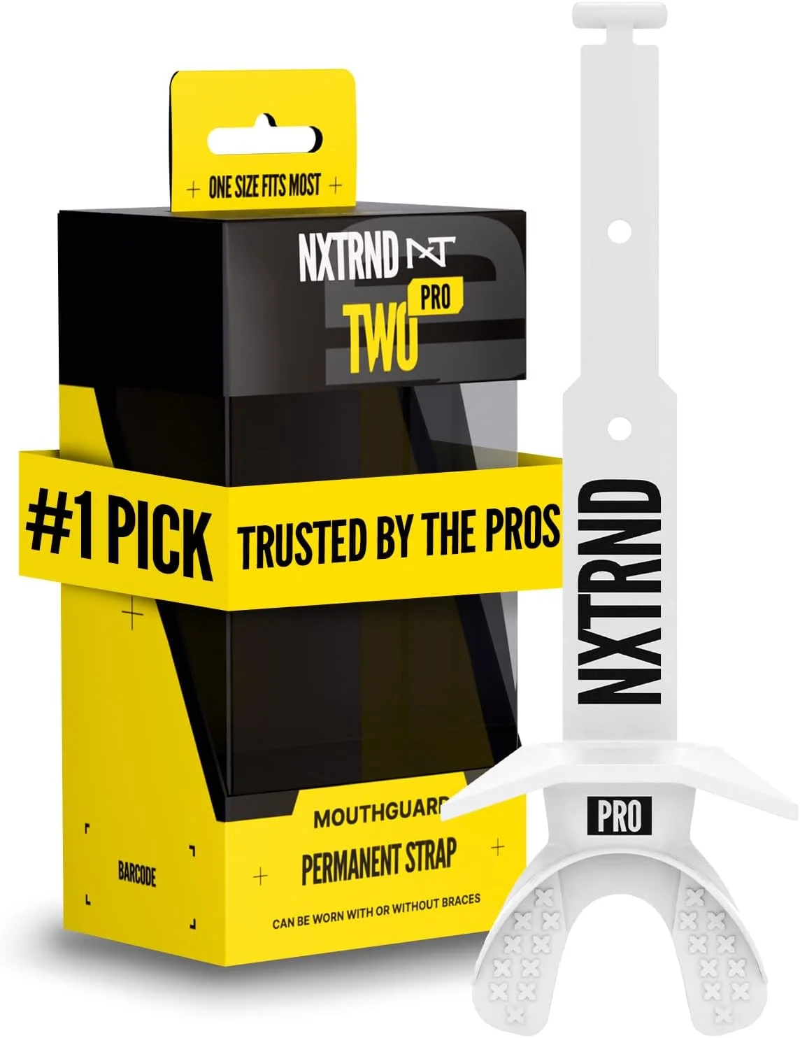 Protector bucal Nxtrnd Two Pro para fútbol americano con correa permanente blanco