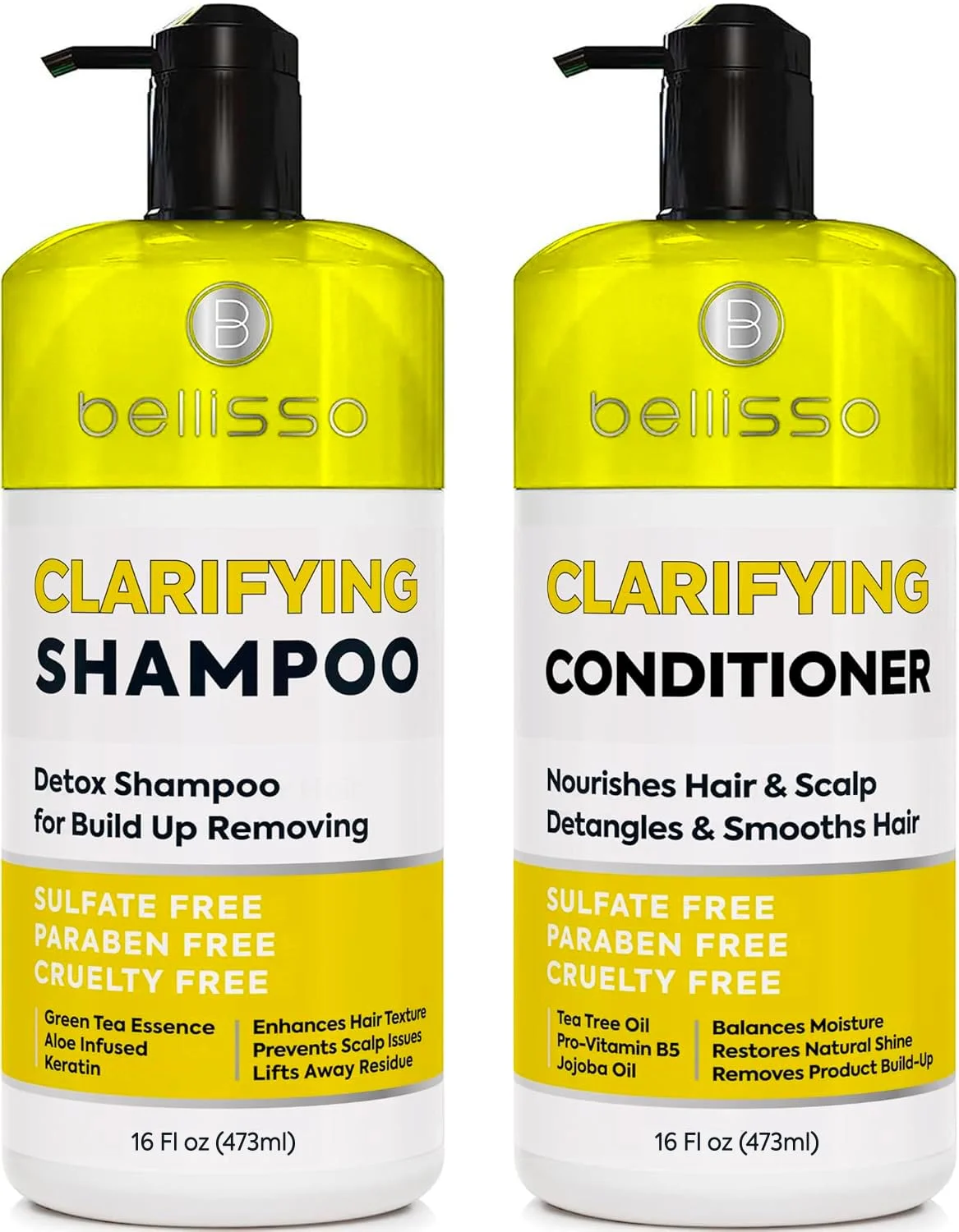Clarifying Shampoo and Conditioner Set - Sulfate Free Hair Care Products for Women and Men - Build Up Remover for Curly, Straight, Color Treated, Oily and Black Hair - Hydrating Dry Split Ends Formula