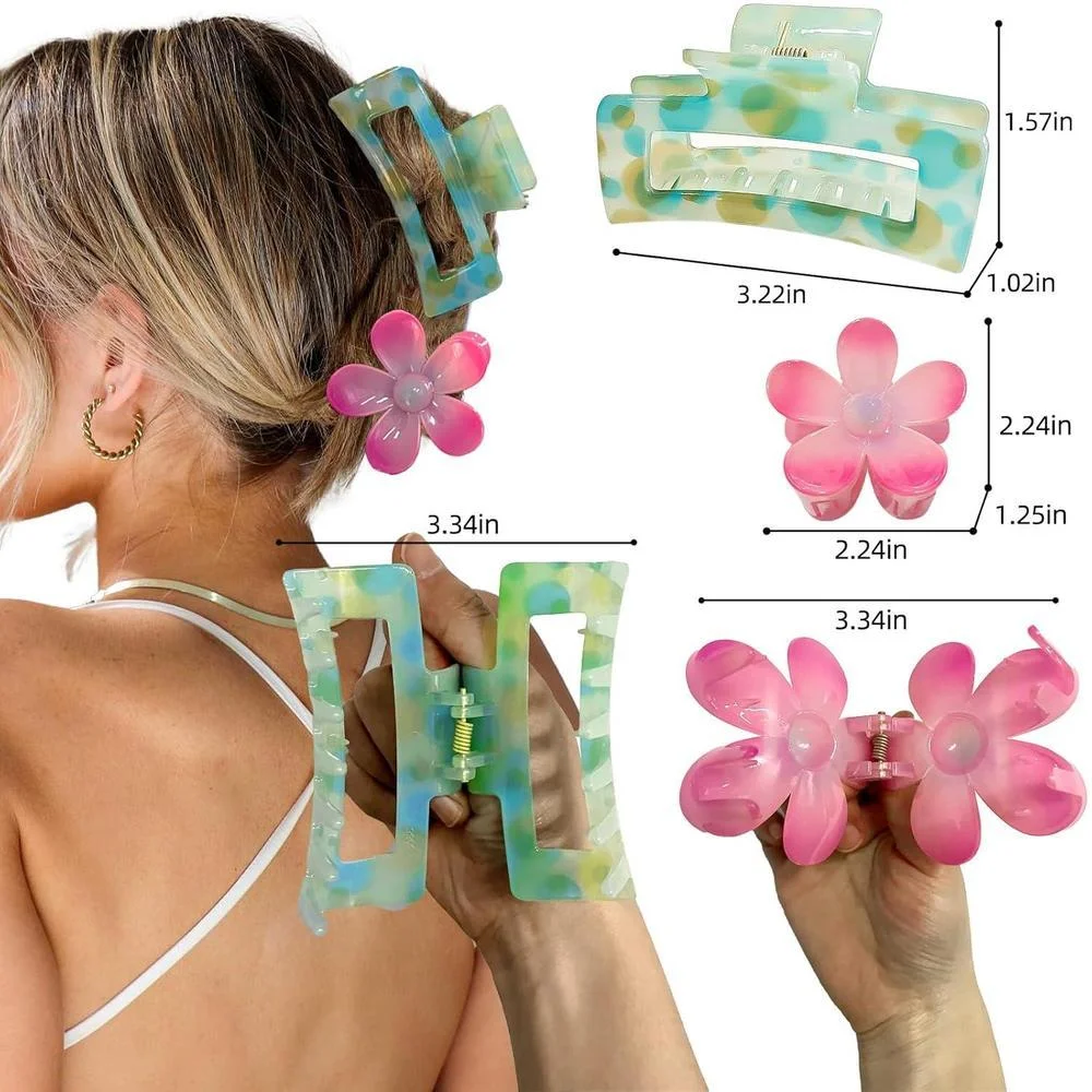 GQLV Set de Regalo de Accesorios para el Cabello: Pinzas Grandes Antideslizantes, Broches Medianos de Flor para Cabello Grueso/Fino, Accesorios de Peinado para Mujeres/Niñas
