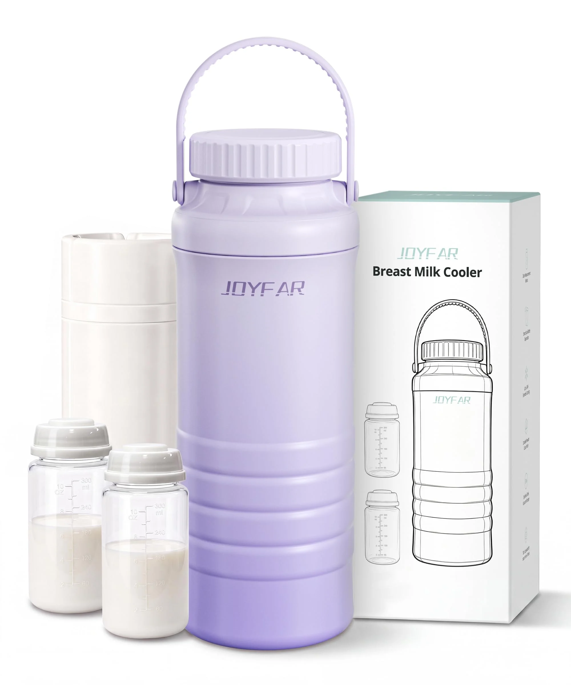 Contenedor portátil para leche materna Joyfar 22 oz con 2 botellas púrpura