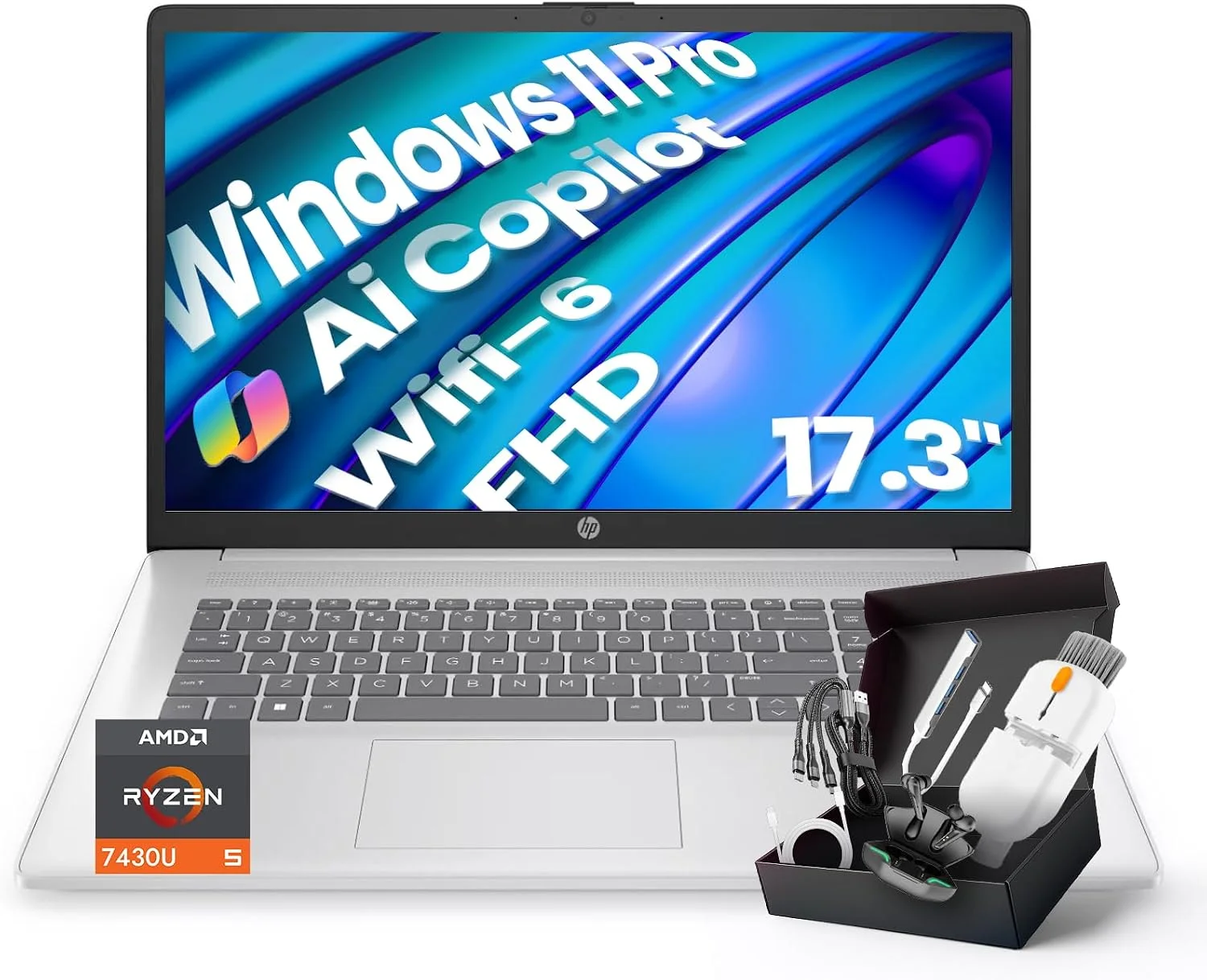 Laptop HP 17 pulgadas FHD AMD Ryzen 5 7430U Windows 11 Pro 64GB RAM 2TB SSD