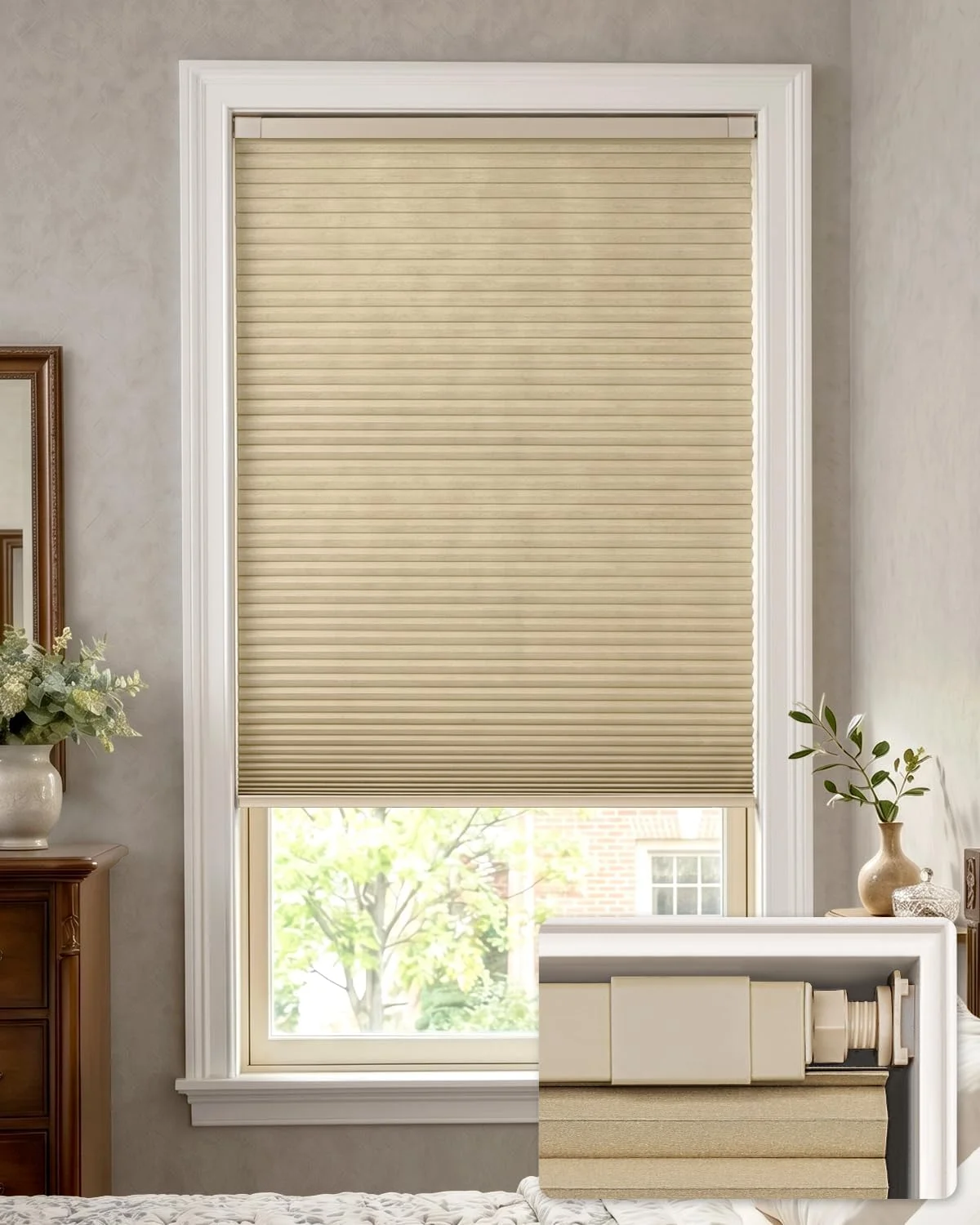 LazBlinds No Drill Blackout Cellular Shades, 26" W x 48" H, Beige