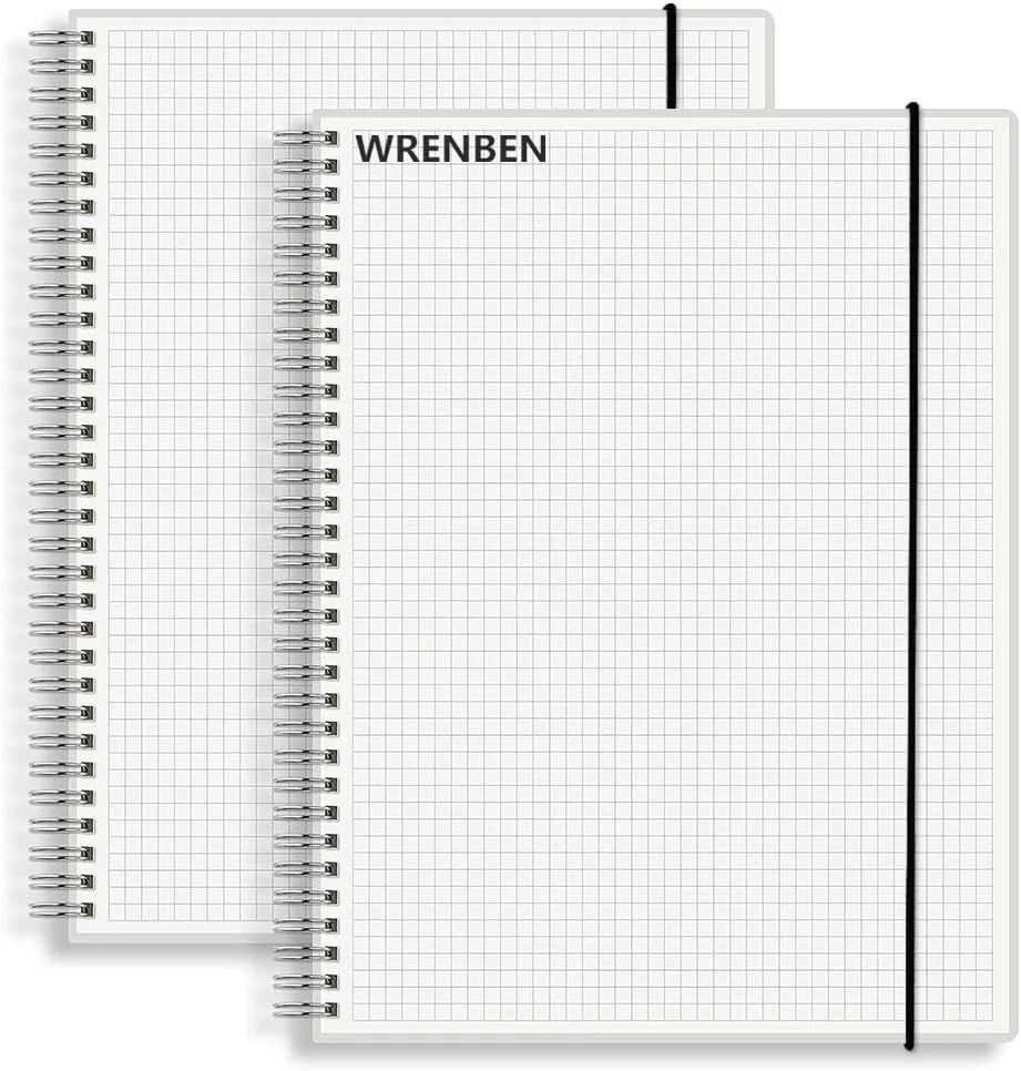WRENBEN A5 Spiral Notebook 120gsm Graph Paper Notebook 160 Pages Per Hardcover Grid Notebooks 5.7 x 8.3 Inches (2 Pack)