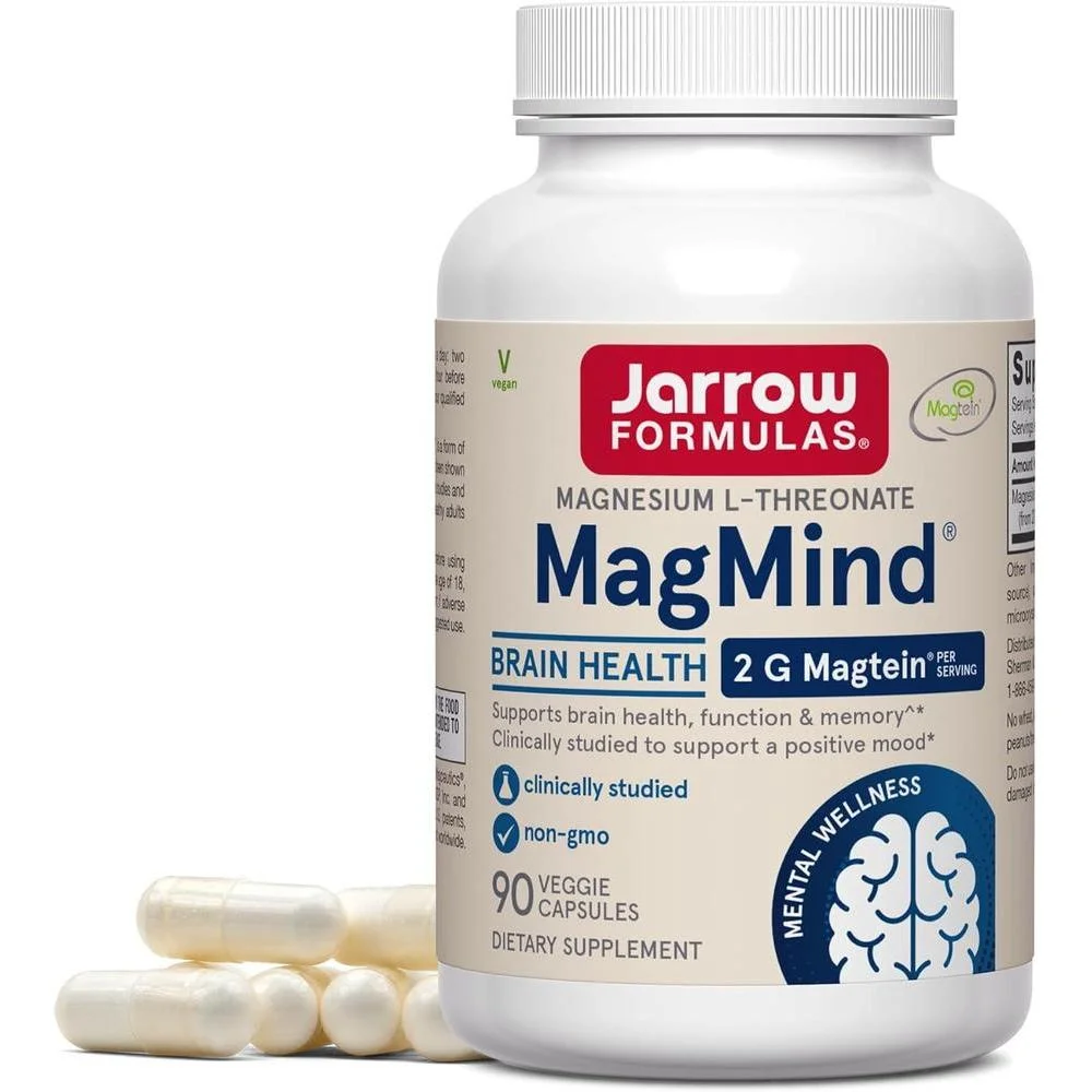 Jarrow Formulas L-treonato de magnesio suplemento para soporte cerebral, 90 cápsulas veganas MagMind Magtein