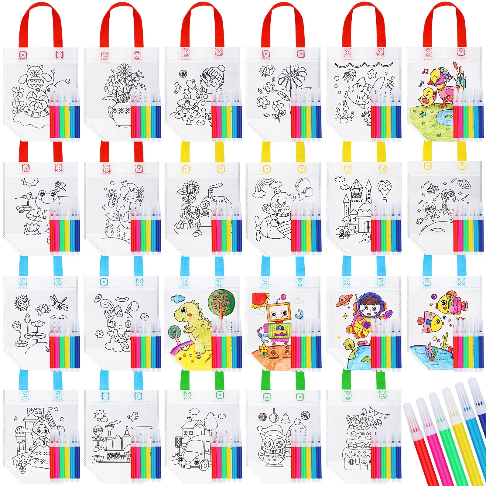 Chunful 48 Pieces Coloring Bags with Markers, Lovely with Maker