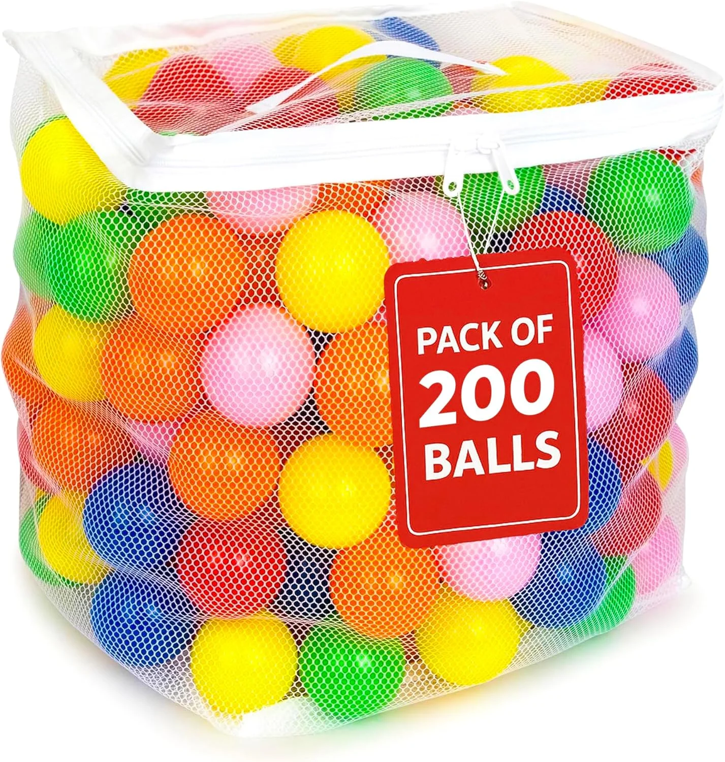 MW SPORTS Ball Pit Balls for Kids and Toddlers, Plastic Crush Proof, Phthalate & BPA Free, in Reusable Mesh Storage Bag, Assorted Colors (200 Balls)