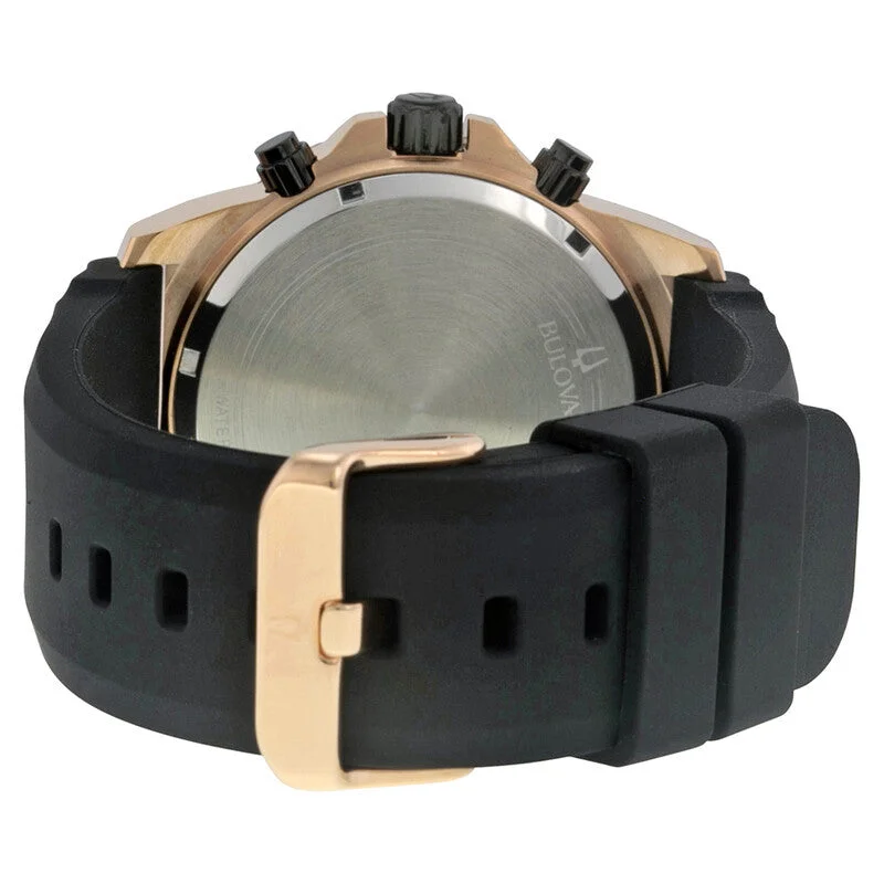 Bulova Marine Star 98B104 Black Rubber Strap Quartz Watch Rose Gold Dial 44mm