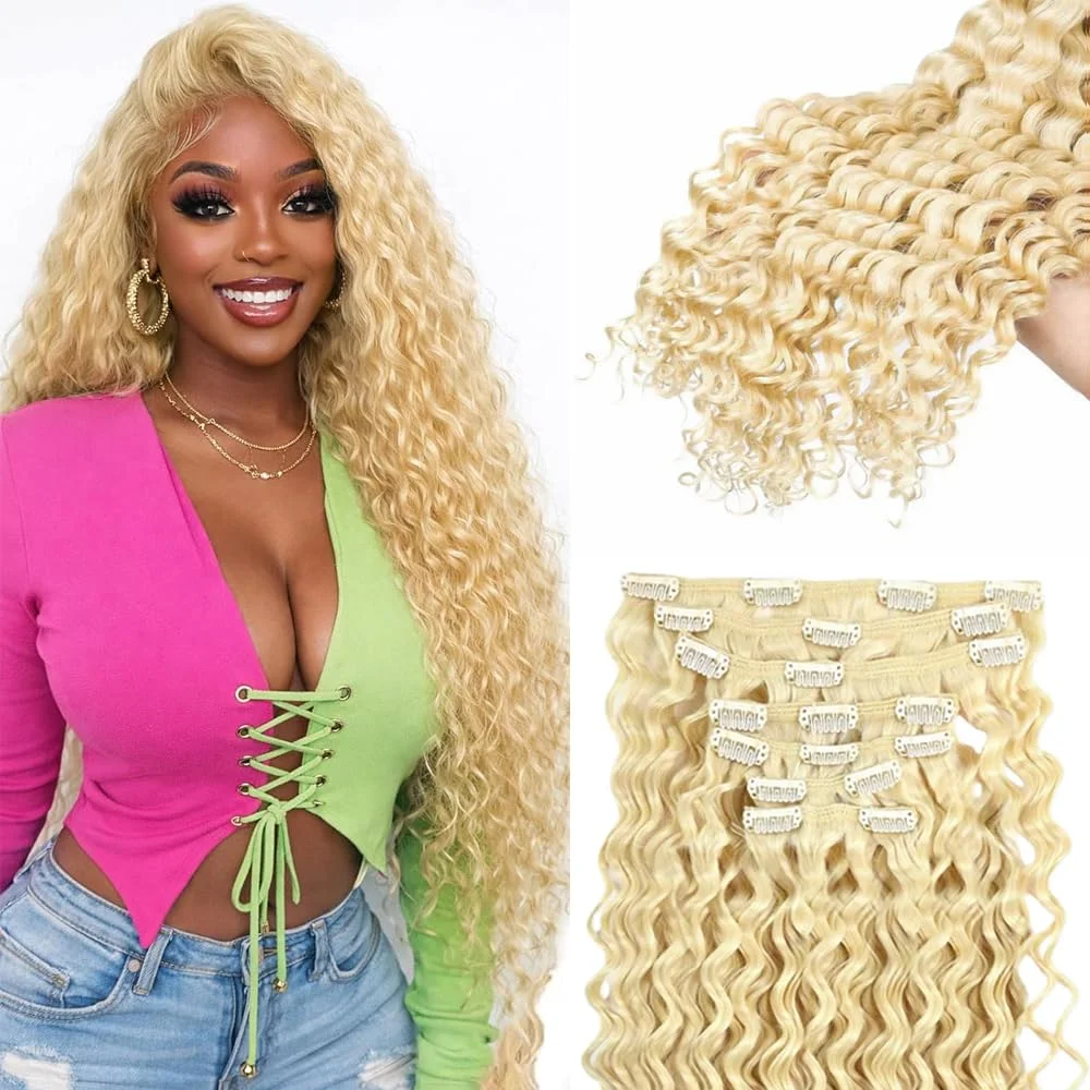 Extensiones de cabello clip-in Lakaisa #613 rubio miel 18 pulgadas 120g 7 piezas