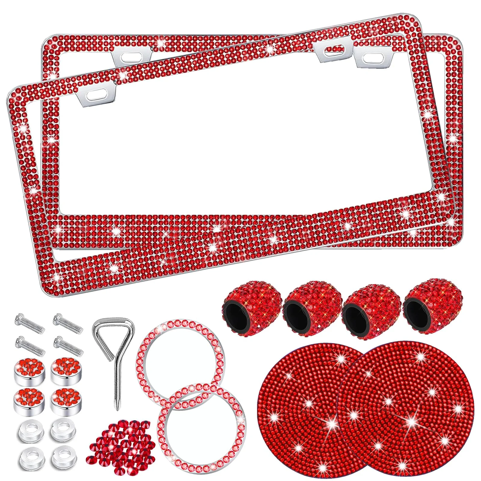 Marco para placa de auto Yogrvner con cristales brillantes, juego de 2 unidades, rojo