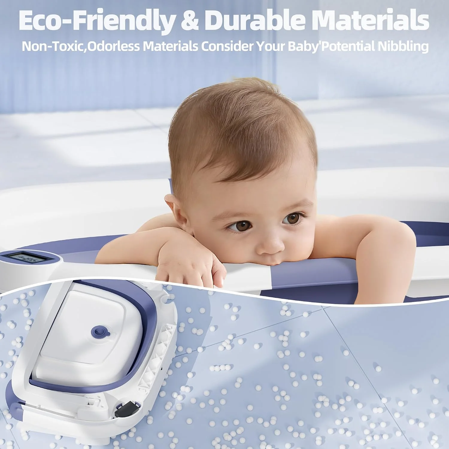 iBabyMax Bañera Plegable para Bebé con Termómetro 0 a 36 Meses Azul