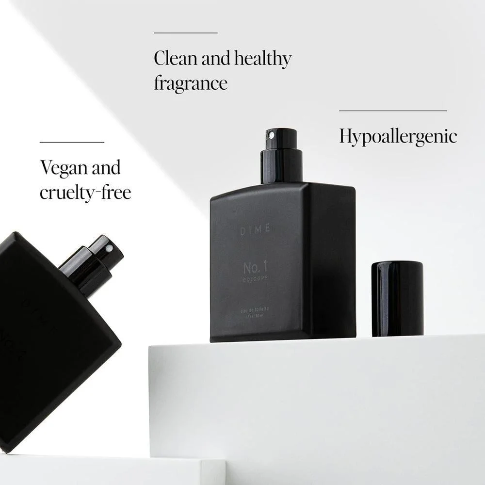 DIME Colonia No. 1 para hombres, con fragancia de maderas de ámbar, cardamomo y cuero. Ideal para uso diario o especial
