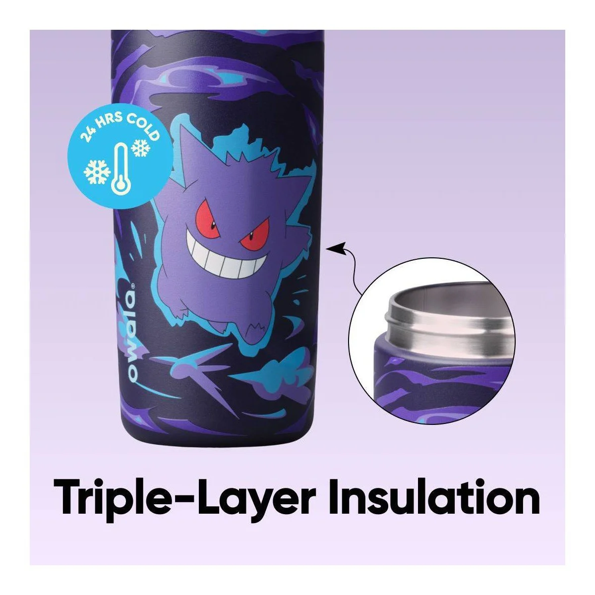 Owala Pokemon Gengar FreeSip Botella de Acero 16 oz