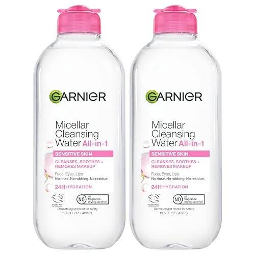 Garnier Micellar Water, Hydrating Facial Cleanser & Makeup Remover, Suitable for Sensitive Skin, Vegan, Cruelty Free, 13.5 Fl Oz (400mL), 2 Count