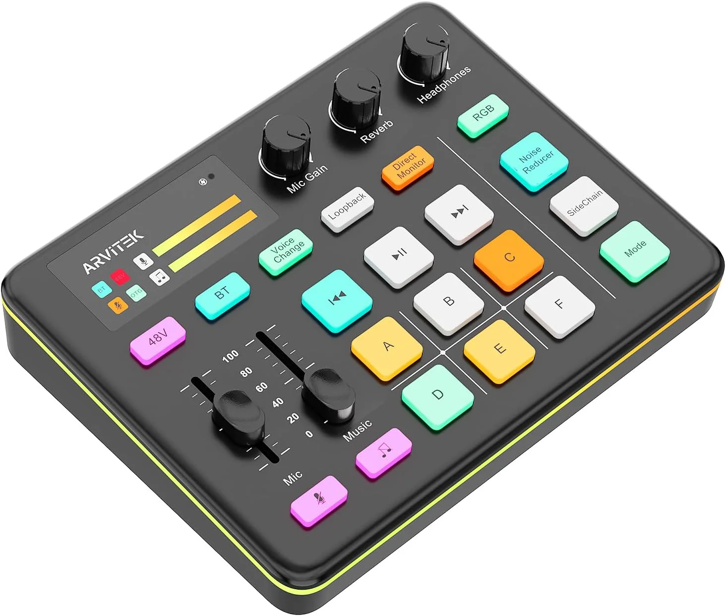 Mezclador de audio Arvitek Gaming Audio Mixer para PC con efectos RGB y Bluetooth