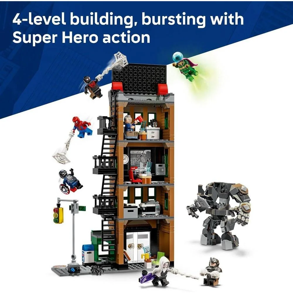 LEGO Marvel Spider-Man vs. Mysterio: The Daily Bugle con 7 minifiguras y Rhino Mech regalo ideal para niños desde 10 años