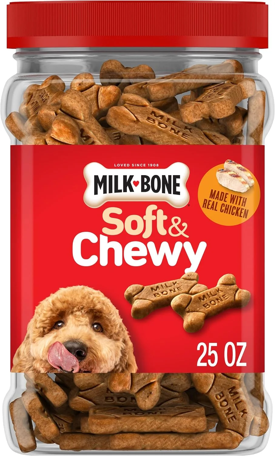 Premios para perros Milk-Bone Soft & Chewy sabor pollo, lata 25 oz