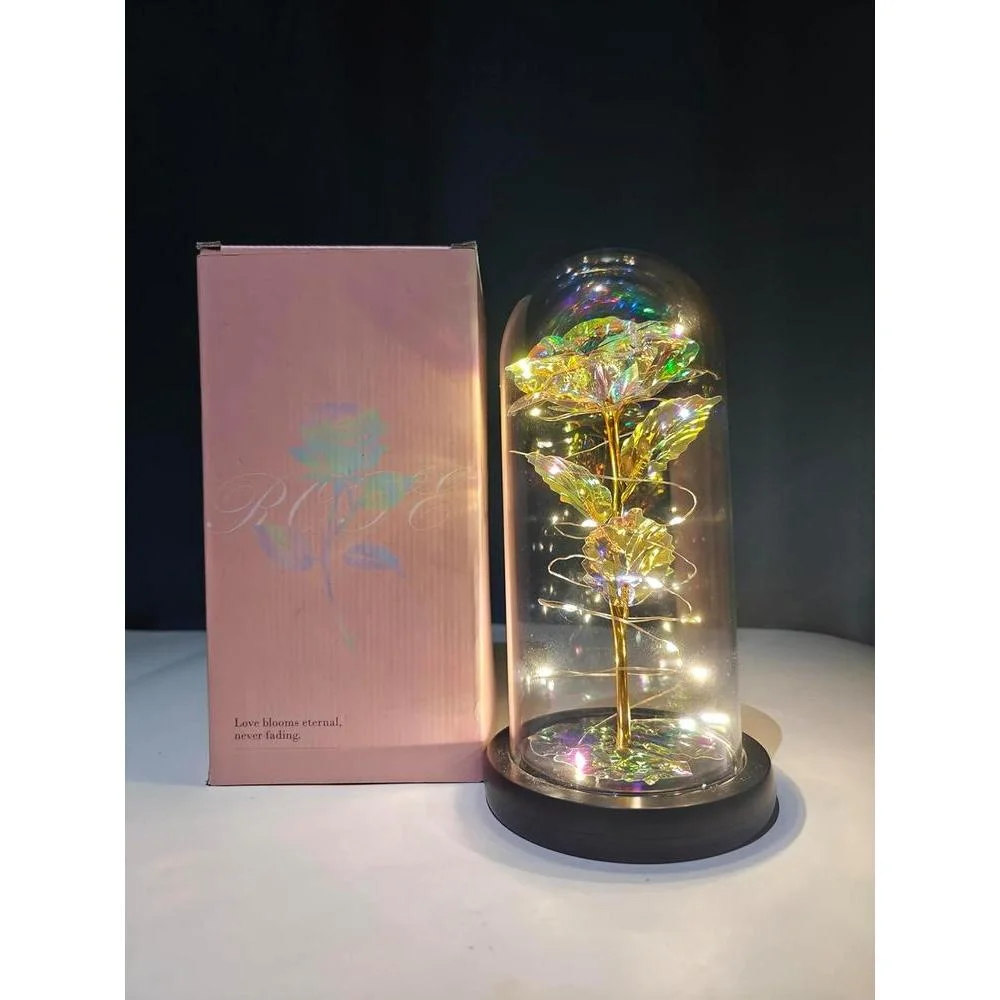 Rosa eterna en domo de cristal con luz LED