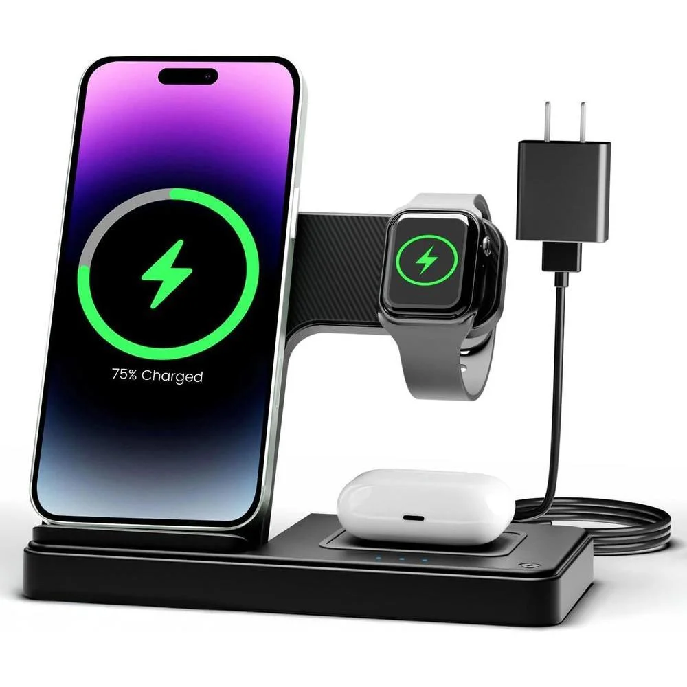 Estación de carga inalámbrica para iPhone: soporte de cargador 3 en 1 para múltiples dispositivos Apple iPhone, Watch, AirPods y Ultra Series