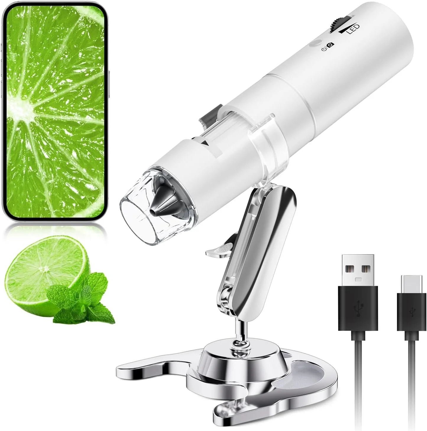 Microscopio Digital Skybasic 50X-1000X WiFi USB con Soporte Blanco