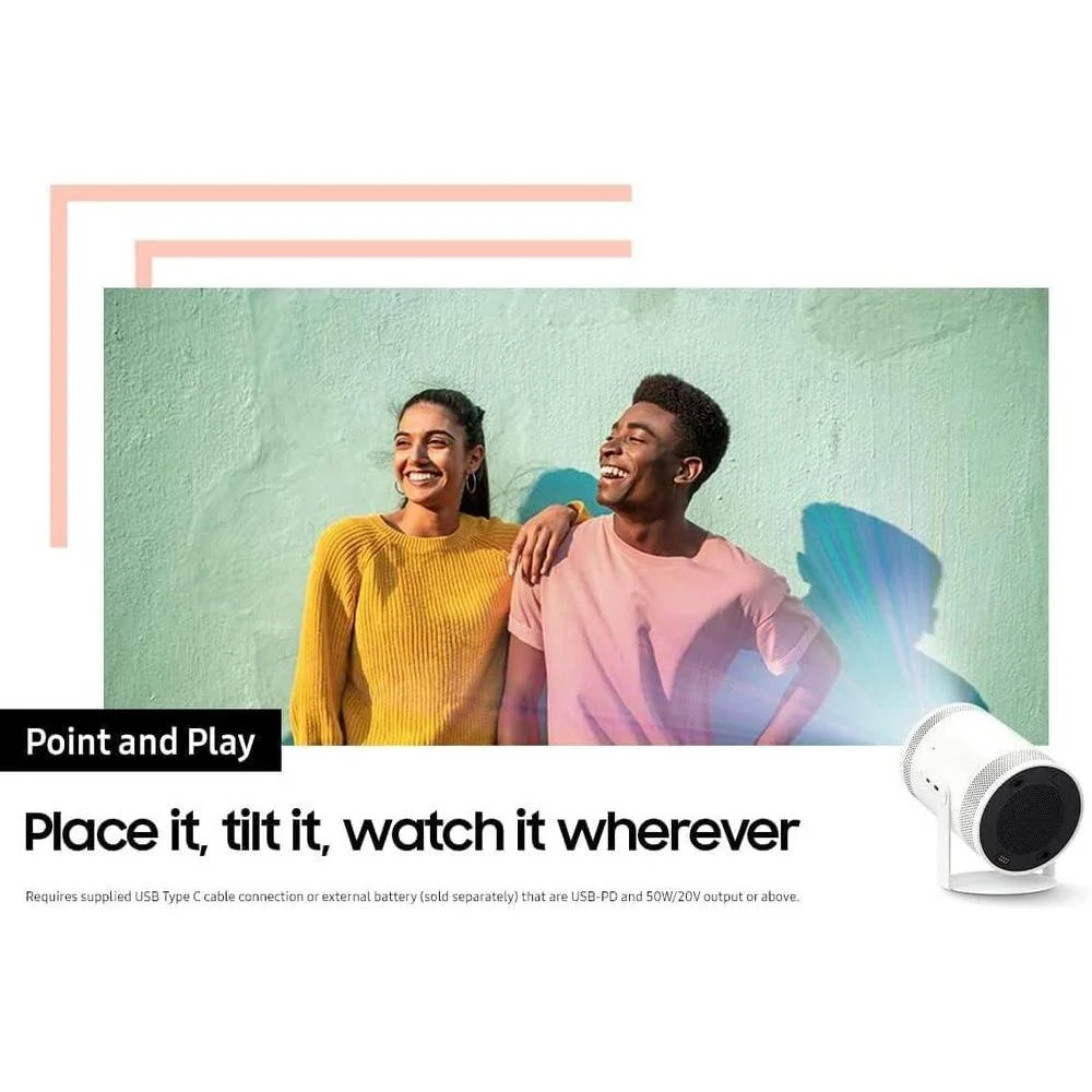 Proyector Samsung Freestyle FHD HDR portátil con sonido 360 y Alexa, ideal para cine en casa, uso interior y exterior