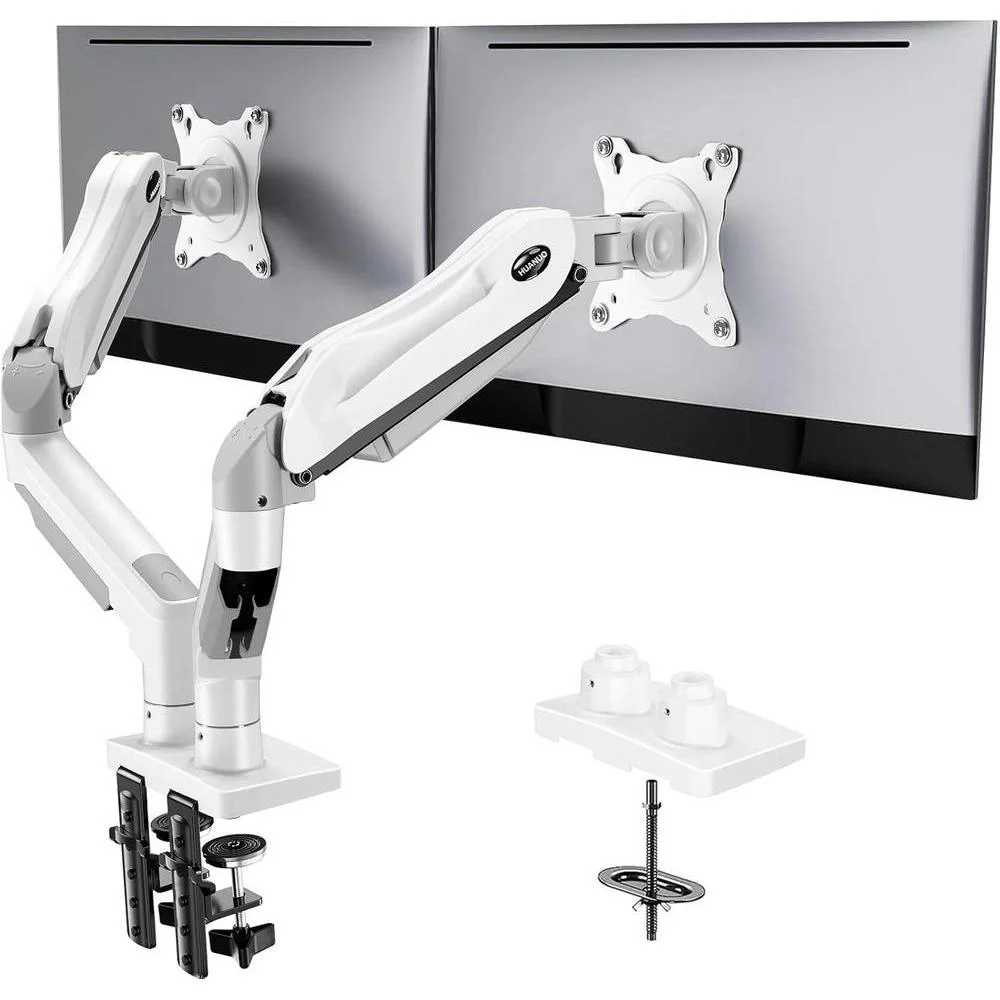 Base para monitores dual Huanuo ajustable con brazo articulado para pantallas 13 a 32 pulgadas blanco