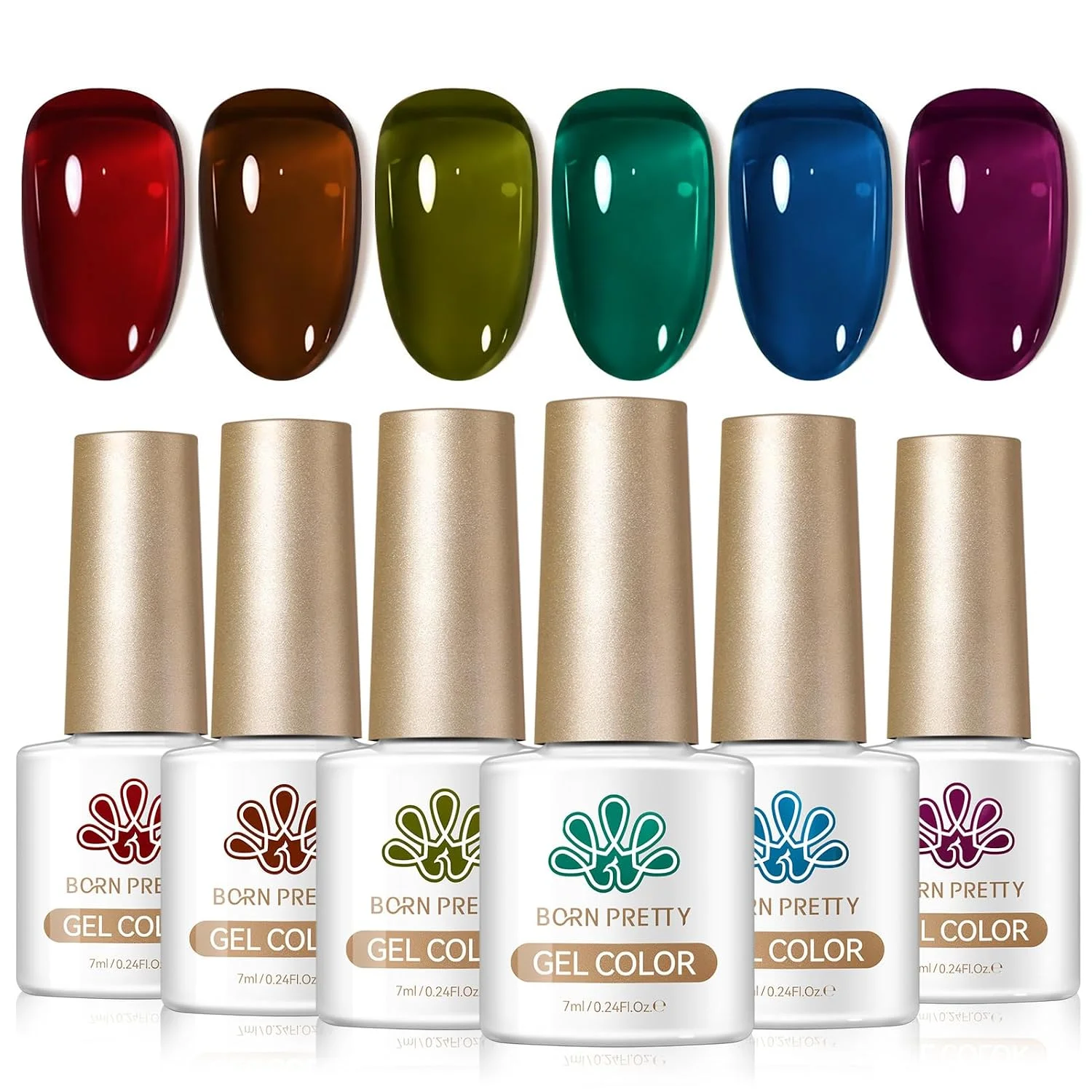 Esmalte Gel Born Pretty Jelly Set 6 Colores Tonos Joya 7ml