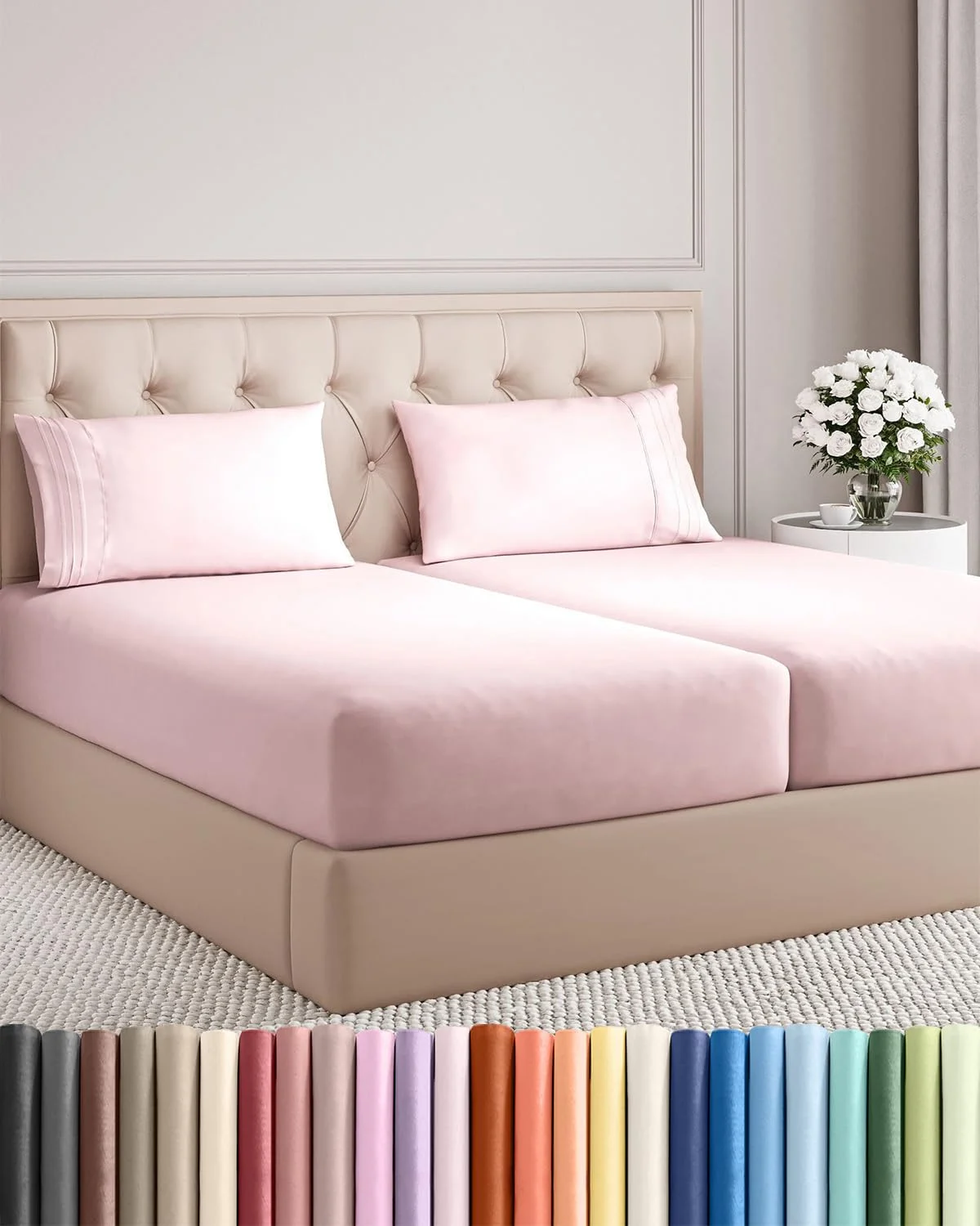 Juego de sábanas Split King 5 piezas microfibra transpirable color lavanda rosa