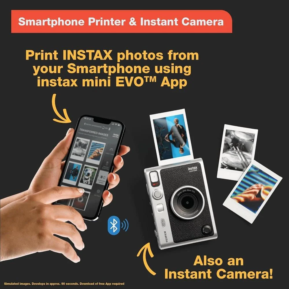 Cámara instantánea híbrida Fujifilm Instax Mini EVO color marrón, impresión de fotos Instax Mini de alta calidad