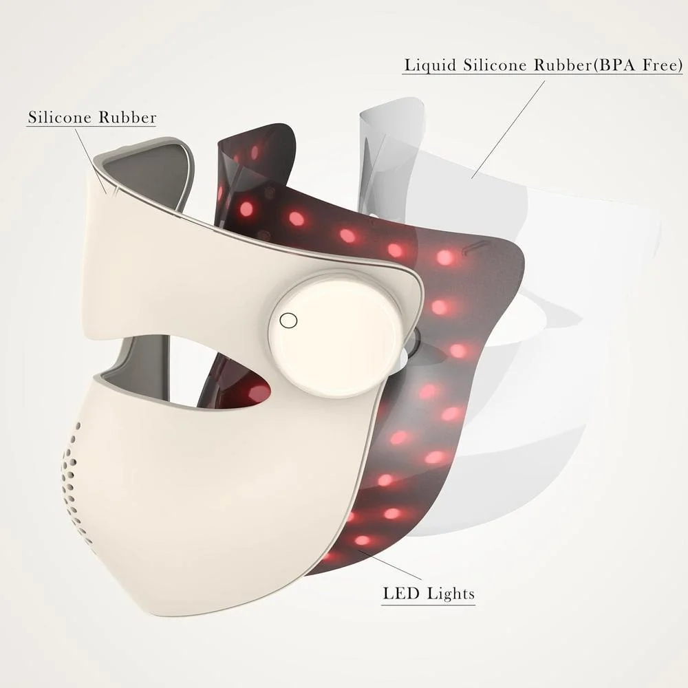 Máscara de terapia de luz LED con 3 modos de color, inalámbrica, para cuidado de la piel en casa y viajes, modelo E108A