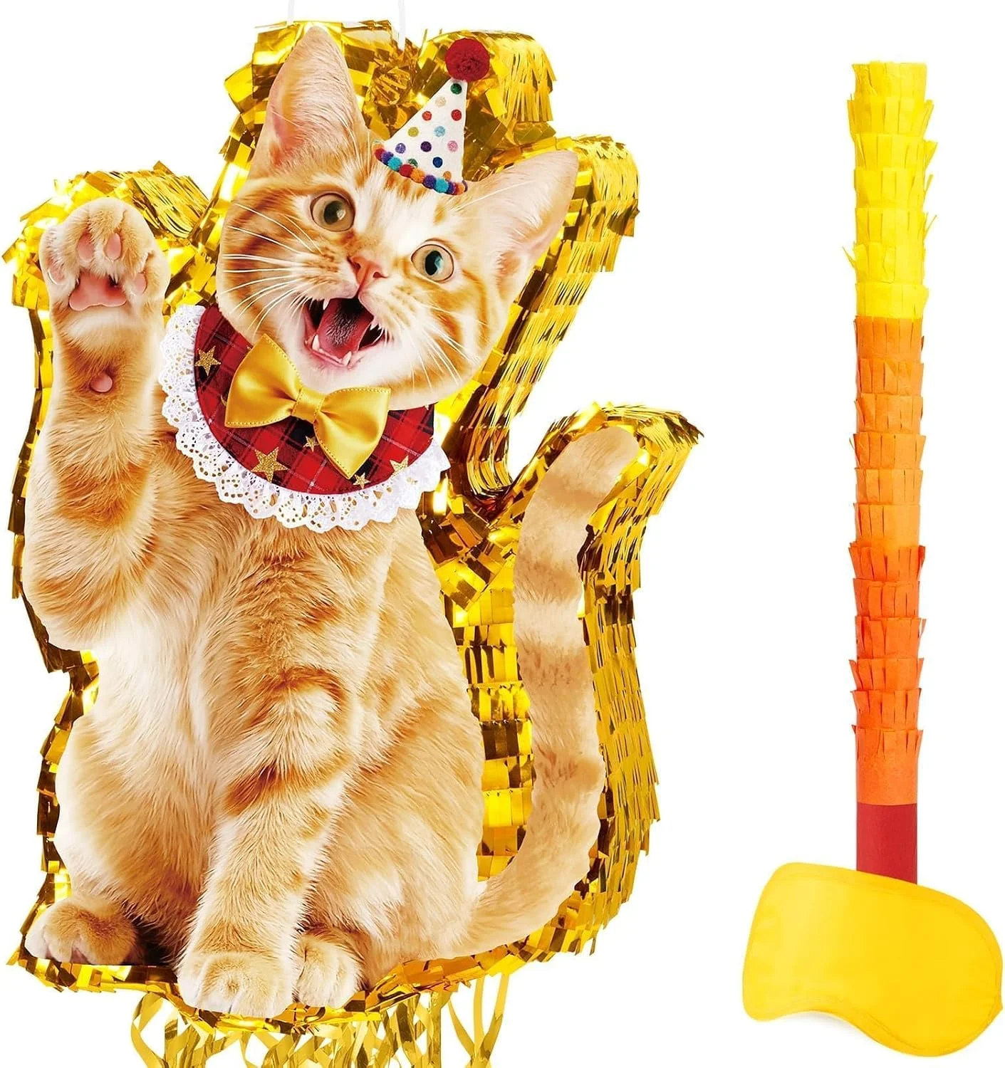 Piñata gato naranja WERNNSAI con accesorios para fiesta