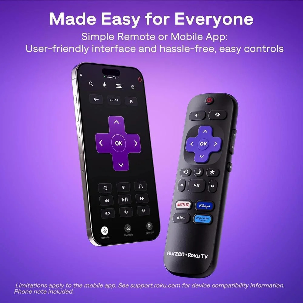 Proyector inteligente Aurzen Roku TV con WiFi y Bluetooth, experiencia de streaming Roku, 1080P FHD, audio Dolby, enfoque automático